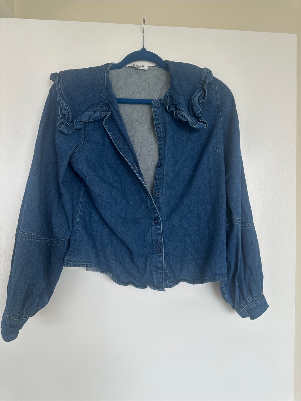 Edited Blue Denim Ruffle Collar Jacket